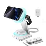 3 in 1 Magnetic Wireless Charger,Foldable Wireless Charging Station for iPhone 16/15/14/13 Series,Apple Watch Series 10/9/Ultra 2/8/7/SE/SE2/6/5/4,Air-Pods 4/3/Pro/2 Mag Safe Charger Stand Dock(White)