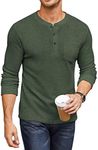 COOFANDY Men's Henley Shirts Long Sleeve Basic Waffle Pique Pullover T-Shirt with Pocket Christmas Sweater Green