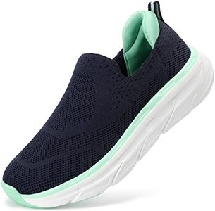 STQ Wide Toe Box Walking Shoes for Women with Arch Support Slip On Sneakers Breathable Memory Foam Tennis Shoes for Gym Workout Navy Teal US Size 7