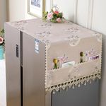 wolpin 1Pc Fridge Cover for Top Double Door with Utility Pockets Designer Prints Cloth and Lace (65 x 170cm)