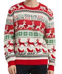 Men's Christmas Rudolph Reindeer Holiday Festive Knitted Sweater Cardigan Cute Ugly Pullover Jumper, Rndrslg-m4, Large