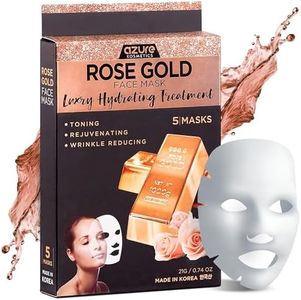 AZURE Rose Gold Luxury Hydrating Facial Sheet Mask - Firming, Lifting & Deeply Moisturizing - Helps Reduce Fine Lines & Wrinkles, Signs of Aging & Dry Patches - Skin Care Made in Korea - 5 Pack