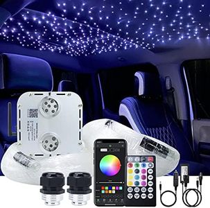 AKEPO 32W RGBW Twinkle+ Sound Activated+APP Dual Head Fiber Optic Lights Kit Star Ceiling Sky Light 16.4ft/5m Total 1330pcs of Mixed Fibers 0.75+1+1.5mm for Home Indoor Decor/Car Headliner Starlight