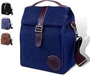 ASEBBO Insulated Lunch Bag for Men, Women - 10L Waxed Canvas Cool Bag with Genuine Leather Handle and Strong Buckle Closure, Reusable Lunch Cooler Bag for Work School Picnic Food (Blue)