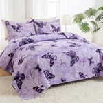 ARTALL Quilt Set 2-Pieces Twin Size, Paisley Butterfly on Purple Bedspread Coverlet Set, Soft Lightweight Microfiber Throw Blanket with Pillow Sham All Season for Adults Teens Girls