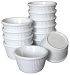 Chabrias Pack of 12 Fluted Traditional Melamine Ramekins Condiment Pots, Sauce Ramekins, Dip Bowls, Tough Plastic Sauce Pots, Made in England (White 1oz)