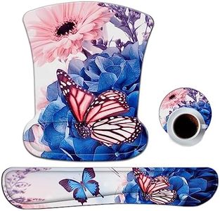 AIMSA Wrist Rest Support Mouse Pad Ergonomic, Memory Foam Keyboard Wrist Rest Set Non-Slip Easy Typing and Relieve Wrist Pain Mouse Mat for Computer Office -Butterfly Flower