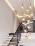 Duplex Hollow Living Room Loft Chandelier Modern Creative Hotel Villa Stairwell High Ceiling Pendant Light Minimalist Staircase Long Chandelier Customizable LED light, Size 50x220cm(Color:Champagne)