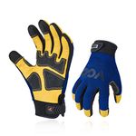 Vgo 1Pair Safety Leather Work Gloves, Mechanics Gloves, Anti-Vibration Gloves, Rigger Gloves, Abrasion resistance, Palm Patched(Size L, Blue, PA7726)