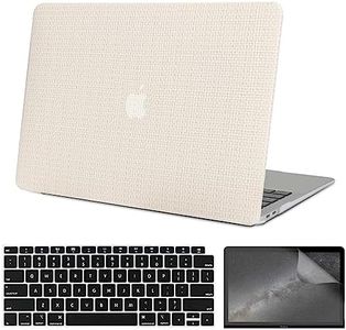 iNOTOGG Compatible with 2022-2024 MacBook Air 13.6 Inch Case with Touch ID, Model M3 A3113 M2 A2681, Smooth Classic Braided Pattern Hard Shell Case with Keyboard Cover & Screen Protector, White