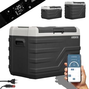 Arebos Glacière compresseur 35 l | Glacière électrique avec application et contrôle intelligent | Réfrigérateur mobile avec port USB | jusqu'à -20 °C | 12/24 V 230 V | Pour voiture, camion, camping,
