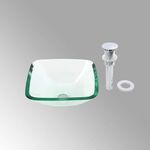 Tempered Glass Vessel Sink with Drain, Clear Square Mini Bowl Sink