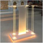 Church Pulpit with Led Lights, 46” Acrylic Pulpits for Churches, Transparent Podium Stand with Wheels& Spacious Reading Platform, Clear Lectern for Speech (39.4”L*15.7”W *44”H)