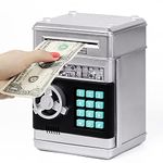 Refasy Kids Piggy Bank,Kids Safe Piggy Bank for Boys, Girls Money Saving Box Kids Toys Password Cash Coin Can ATM Bank for Children Great Christmas Birthday Gift Toy for Kids Silver