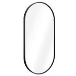 Navaris Oval Wall Mirror - 75 x 38 x 3 cm - Wall Mounted Hanging Mirror with Black Rustproof Aluminium Frame - Mirror for Bathroom Bedroom Hallway