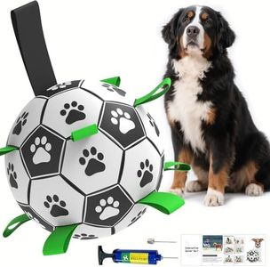 Amasiver Dog Soccer Ball Toys with Straps - 9 inch Large Herding Ball, Interactive Toys for Tug of War, Birthday Gifts,Water Toy, World Cup Sturdy Balls for Medium Large