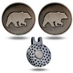Full Metal Markers Bear Bruin Unique Magnetic Metal Golf Ball Marker with Hat Clip, (2 Ball Markers + 1 Hat Clip)