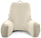 MY ARMOR Backrest Pillow for Bed, Reading Pillow with Support Arms, Comfortable Back Support for Reading/Working/Watching TV in Bed, Machine Washable, Premium Velvet Zipper Cover, King Size, Cream