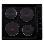 Cookology SEP602BK 60cm Built-in Cooktop Solid Plate Electric Hotplate Hob, 4 Zone, 6 Heat Setting Rotary Dials - in Black