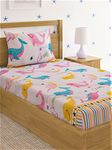 Home Sizzler 144 Tc Microfibre Kid's Dolphin Single Bedsheet with 1 Pillow Cover (Pink)