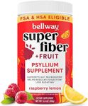 Bellway Super Fiber Powder + Fruit, Sugar Free Organic Psyllium Husk Powder Fiber Supplement for Regularity, Bloating Relief & Gut Health, Non-GMO, Plant-Based, Raspberry Lemon (50 Servings)