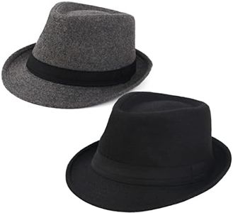 Melesh Unisex Classic Trilby Fedora Hat, Black+Grey, 7-7 3/8