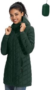 ZMC Women’s Lightweight Packable Puffer Jacket with Hood, Mid-Length Quilted Winter Coat with Zipper Pockets (Green,M)