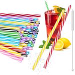 50pcs Reusable Plastic Straws,Drinking Plastic with Cleaning Brush,Dishwasher Safe,Reusable Hard Plastic Straws for Family Bars Cafes Restaurants BBQ Parties Celebrations