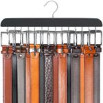 Resovo Belt Hanger for Closet Max 42 Belts, Belt Organizer Closet Accessories with 14 Hooks Belt Rack Sturdy Wood for Closet Organizers and Storage -Black 1 Pack