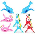 8 Pcs Beach Towel Clips, Strong Towel Clips for Beach Chairs Flamingo Parrot Dolphin Towel Holder Clothespins Bright Color Lounge Chairs Clips for Chairs Cruise Patio Beach Pool