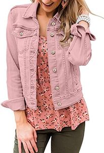 LookbookStore Pink Denim Jacket for Women 2023 Fall Denim Jackets Plus Size Classic Trucker Jackets Basic Long Sleeves Button Down Stretchy Jean Jackets for Women Lightweight Size XXL Size 20 22