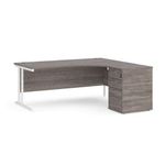 Office Monster Cooper right hand ergonomic desk 1800mm with white cantilever frame and desk high pedestal - grey oak