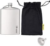 SILVERANT Titanium Hip Flask 248ml/8.73 fl oz, Ultralight Portable Leakproof Pocket Flask Flagon With Screw Cap Clip, Drawstring Cloth Case & Pouring Funnel