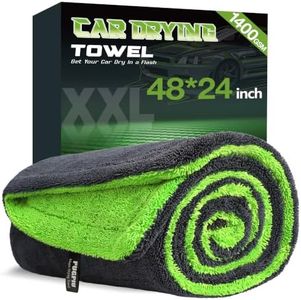 PUGPIU Microfiber Car Drying Towel Extra Large Super Absorbent 48"X24", 1400 GSM Flash Detail Car Wash Drying Towel Edgeless with Two Sided Soft Twisted-Loop, No Water Spots Streaks for Cars (Green)