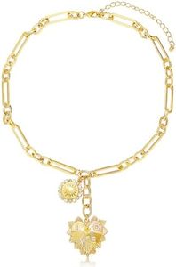 BONJOULRY Chunky Gold Sun Heart Pendent Charm Necklace for Women 18K Gold Plated Choker Necklace Heart Charm Necklace Thick Paperclip Chain Necklace