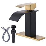 Black and Gold Bathroom Faucet, ARCORA Waterfall Faucet for Bathroom Sink Single Handle Mixer Tap Lavatory Vanity Faucet with Deck Plate and Pop Up Drain, 1 or 3 Hole