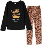 VENTELAN Womens Pajama Set Long Sleeve Pajamas Top and Pants V Neck 2 Piece Pjs Set Soft Sleepwear Loungewear,Brown Leopard,S
