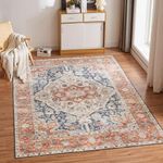 CHOSHOME Machine Washable Rugs for Living Room Large Vintage Area Rugs for Bedroom Soft Short Pile Rugs Non Slip Carpet Oriental Rug for Kitchen Dining Outdoor 120x170cm Orange Faux Wool Rug