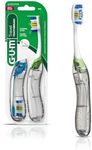 GUM Folding Travel Toothbrush, Compact Head + Tongue Cleaner, Soft Bristled Travel Toothbrushes for Adults, 2ct (Colors may vary)