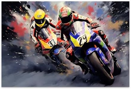 Bvkilrvc Unframed Canvas Wall Art, Motorcycle Racing Wall Decor Print Painting Gift Wall Living Room Bedroom Home Office Decoration Painting Unframed 12x18inch