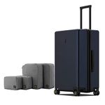 LEVEL8 Suitcase Hand Luggage Carry-on with 4Pcs Organizer Set, Elegance Matt Design 100% PC Checked Luggage TSA Approved Trolley Suitcase with 8 Spinner Wheels,66CM,65L,Dark Blue