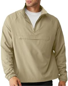 Aulemen Men's Casual Quarter Zip Pullover-Athletic Lightweight Jackets Hiking Golf for Men Mock Neck with Pockets Khaki 2XL