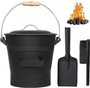 Fireplace Ash Bucket with Lid Shovel, Hand Broom and Gloves,10L Charcoal Wood Fire Pits Burning Stoves, Coal/Large Pellet Metal Buckets/Hot Wood Carrier Pail Fire Pits Ash Can Cleaning Tools