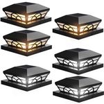 T-SUN Solar Post Cap Lights 6 Pack – Outdoor Waterproof Fence Lights for 3.5x3.5 4x4 5x5 5.5x5.5 Wood/Vinyl Posts, 2 Modes Warm White/White, Solar Deck Light for Patio, Garden, Porch (Black)