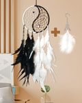 Wilkblck Dream Catcher Handmade Tai-Chi Dream Catcher Black Dream Catcher with Feathers and Beads,Home Ornament Craft Car Hanging Decoration Ornament Yin Yang Culture for Wall Decoration