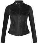 Women's Classic Black Real Leather Biker Moto Fashion Slim Fit Jacket L