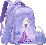 Jumpopack Princess Backpack for Girls School Backpack for Elementary Girls Backpack with Lunch Box Set Lightweight Water Resistance Back to School Bag Preschool Kids Bookbag,Princess Print