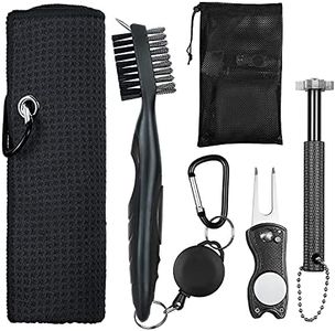 OUYILE Golf Accessories for Men,Golf Towel,Golf Club Brush,Golf Club Groove Sharpener and Divot Repair Tool with Golf Pouch Bag,Golf Club Clean Tool Kit,Golf Accessories Kit