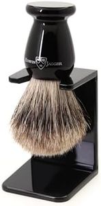 Edwin Jagger 1EJ946SDS Classic Best Badger Hair Exfoliating Shaving Brush with Stand for Shaving Cream or Shaving Soap for Men and Women (Imitation Ebony)