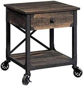 Sauder Steel River Side Table, L: 22.44" x W: 21.65" x H: 23.11", Carbon Oak Finish